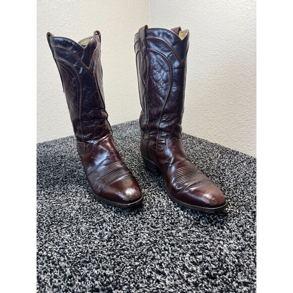 Vintage Dan Post Mens Size 10B Brown Spanish Leather Western Cowboy Rodeo Boots - Picture 16 of 16